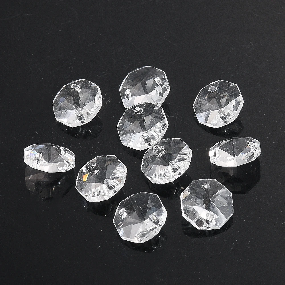 

20PCS 14mm Octagon Beads Crystal Prism Chandelier Parts Replacement Hanging Suncatcher 2 Hole Faceted Glass Garland Curtain Bead