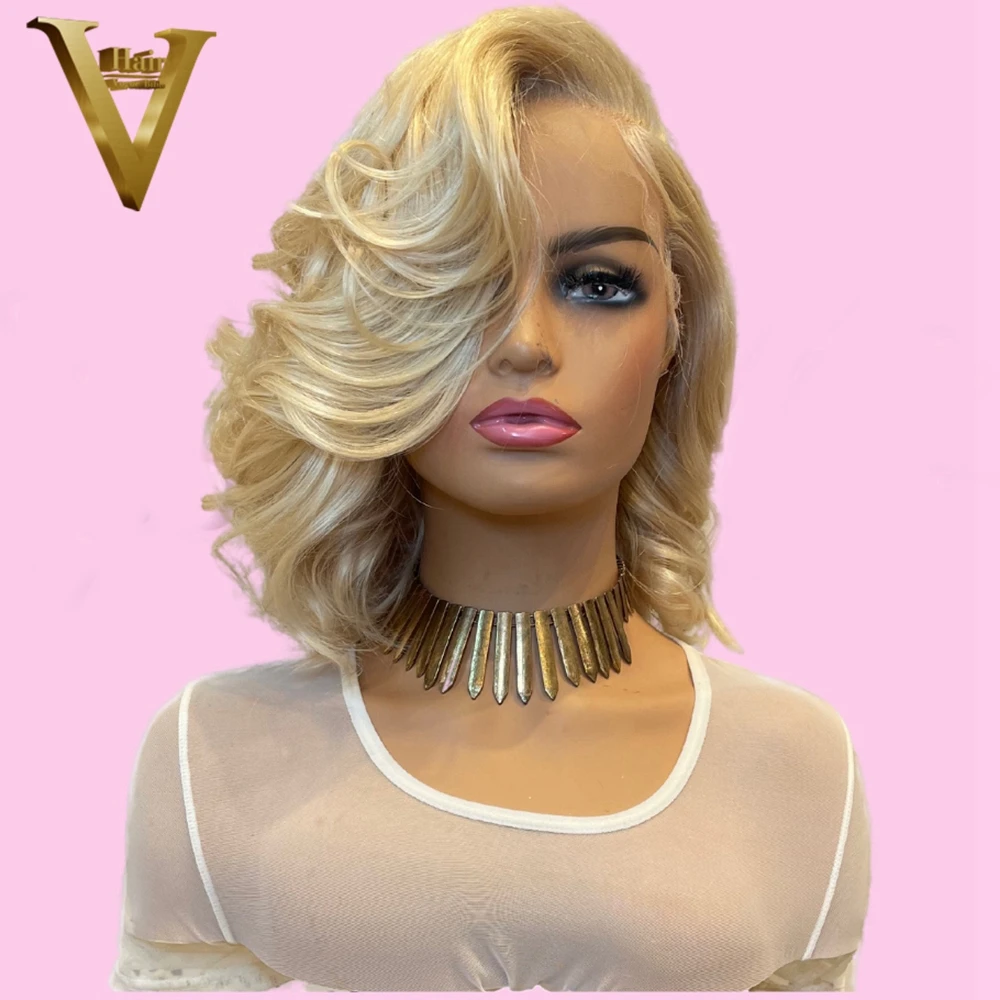 

Honey Blonde Short Wavy Bob 13x4 Lace Frontal Wig Human Hair Glueless Red Colored Closure Front 613 Wigs For Women Preplucked