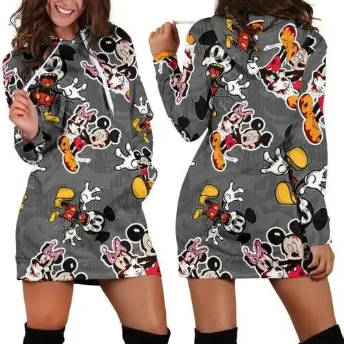

2024 Disney Mickey Mouse Womens Hoodie Dress Sweater Dress Sweatshirt Dress 3D All Over Print For Women Hoodie