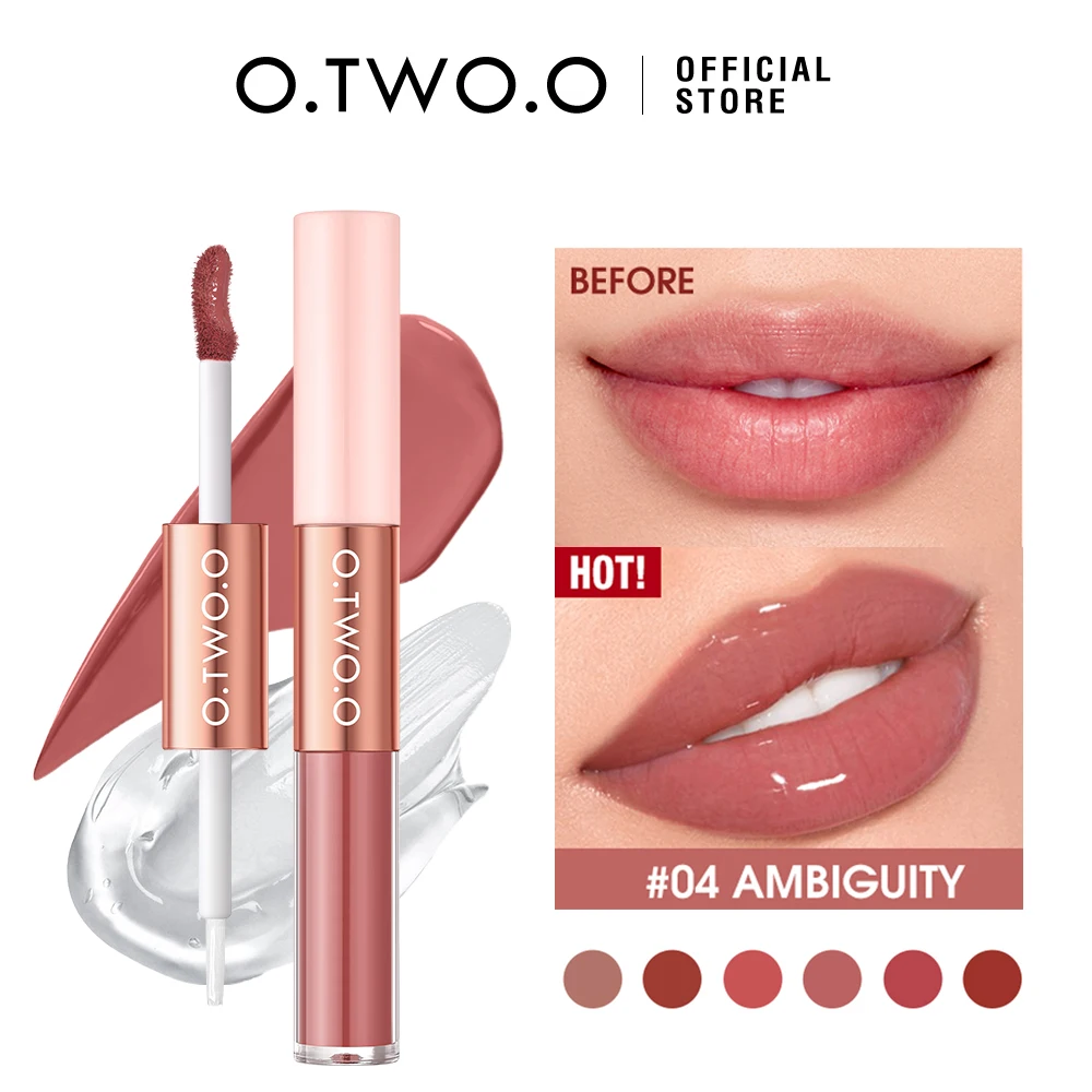 

O.TWO.O Matte Lipstick Double Head Lip Coat 24HR Non-stick Cup Lip Gloss Tint Plumper Long Lasting Waterproof Lipstick Makeup