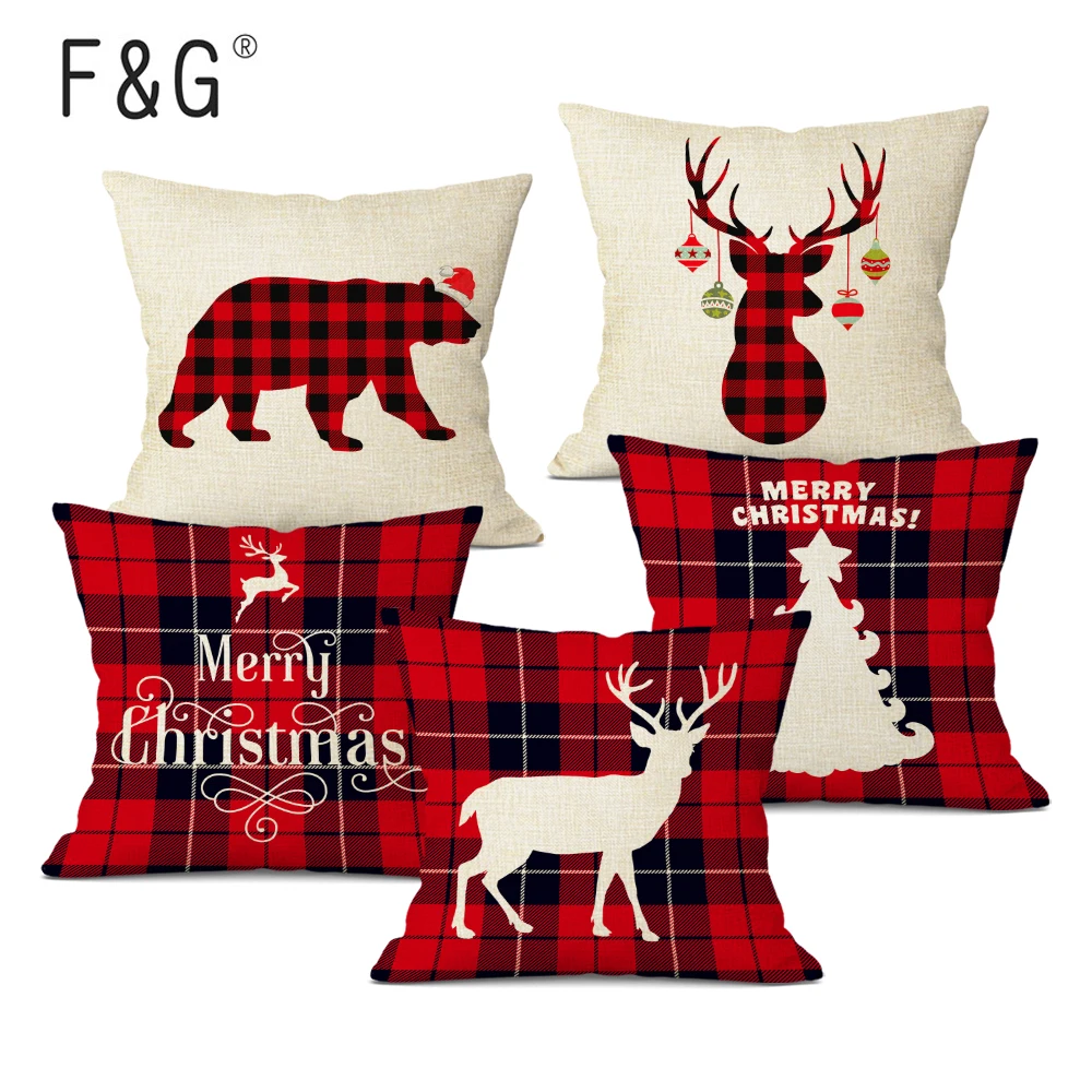 

Linen Christmas Cushion Cover, Truck, Tree, Deer, Decorative Pillows Case,Home Sofa Decor Pillowcase, 45x45cm
