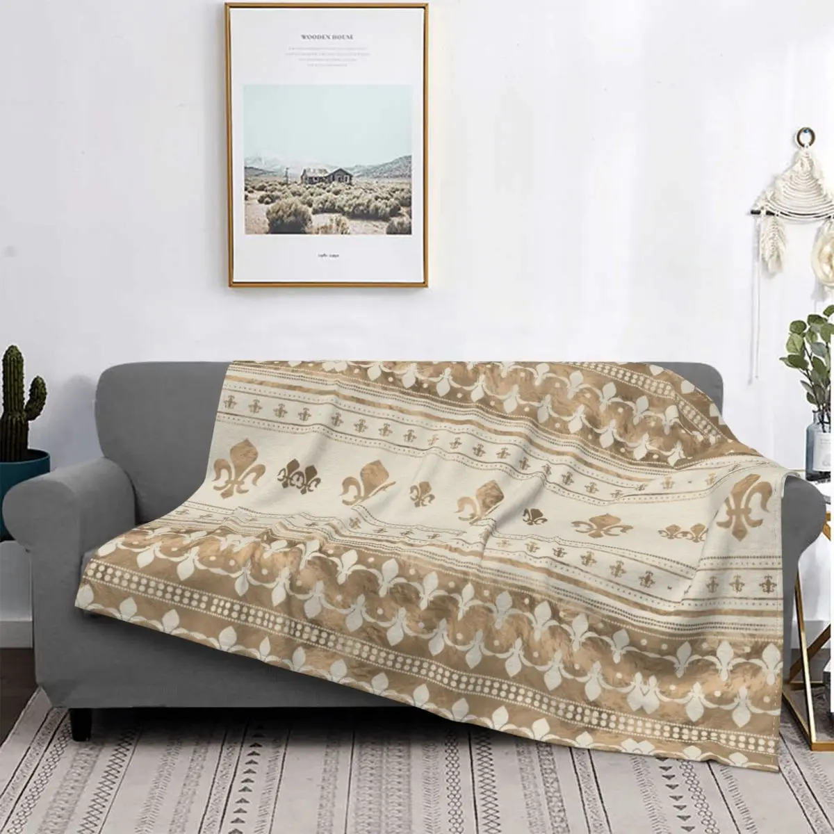 

Pastel Gold Fleur De Lis Blanket Warm Fleece Soft Flannel Fleur-De-Lys Lily Flower Throw Blankets for Bed Couch Outdoor Spring