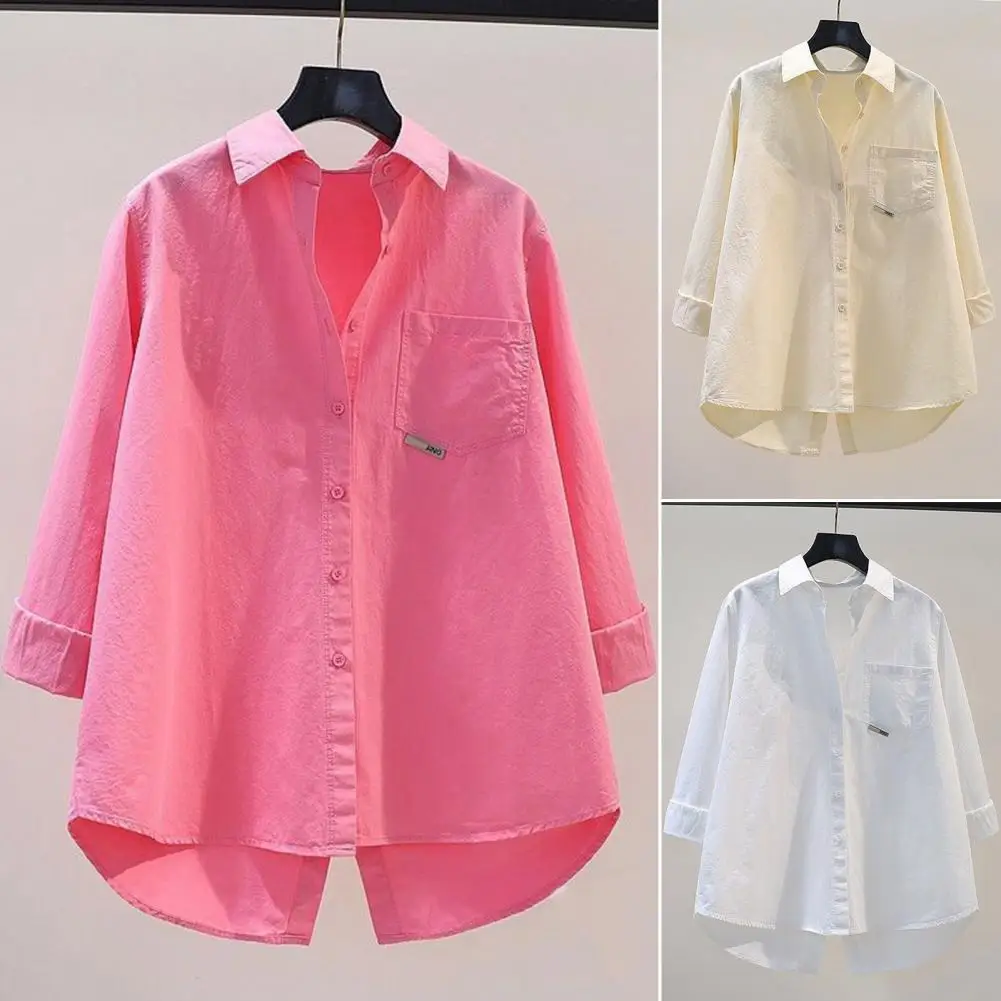 Women Blouse Stylish Women's Spring Fall Shirt with Turn-down Collar Solid Color Irregular Hem Casual Commute Blouse for Lady
Women Blouse Stylish Women's Spring Fall Shirt with Turn-down Collar Solid Color Irregular Hem Casual Commute Blouse for Lady