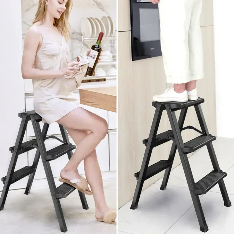 

Multifunctional High Stools Kitchen Thickened Aluminum Ladder Chair Folding Design Step Stool Non-slip Pedal Ladder Stool