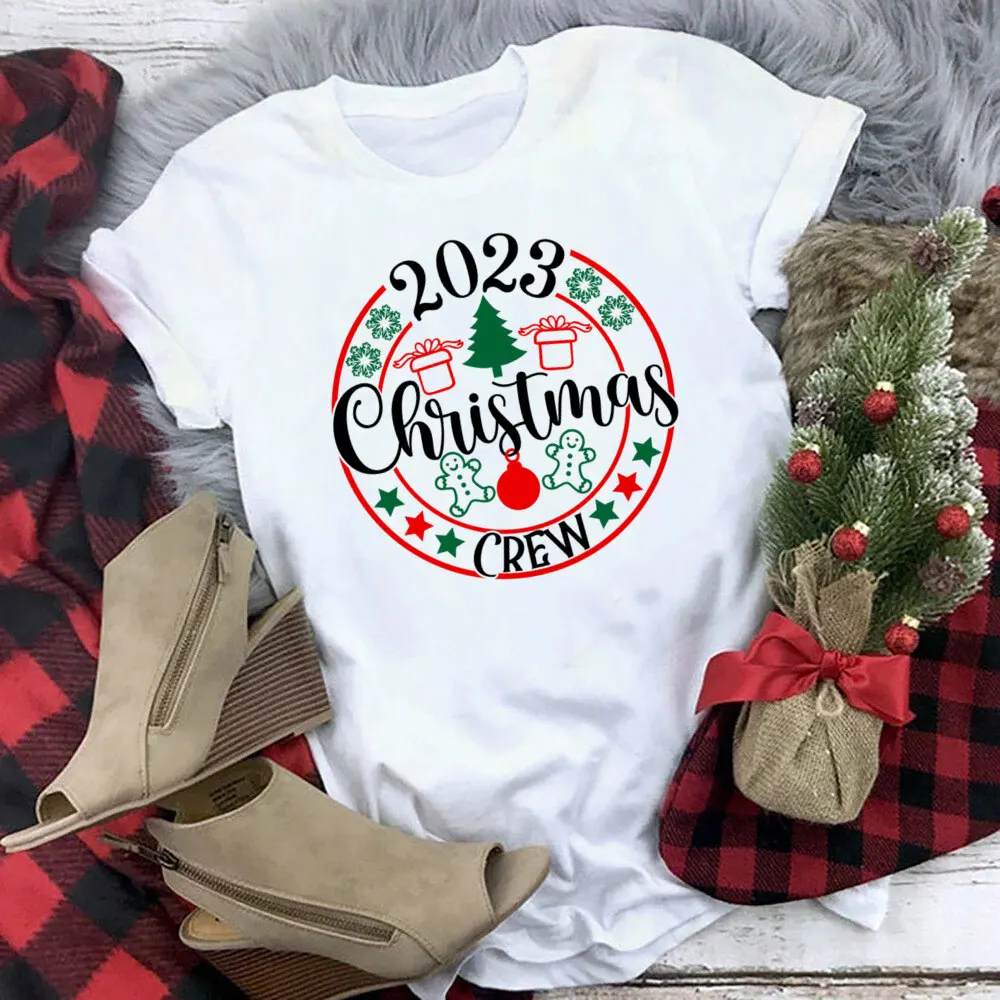 

2023 Christmas Crew Women Tshirt Happy New Year Shirt Funny Christmas Shirts Xmas Gift Merry Christmas Tops Tee Outfits