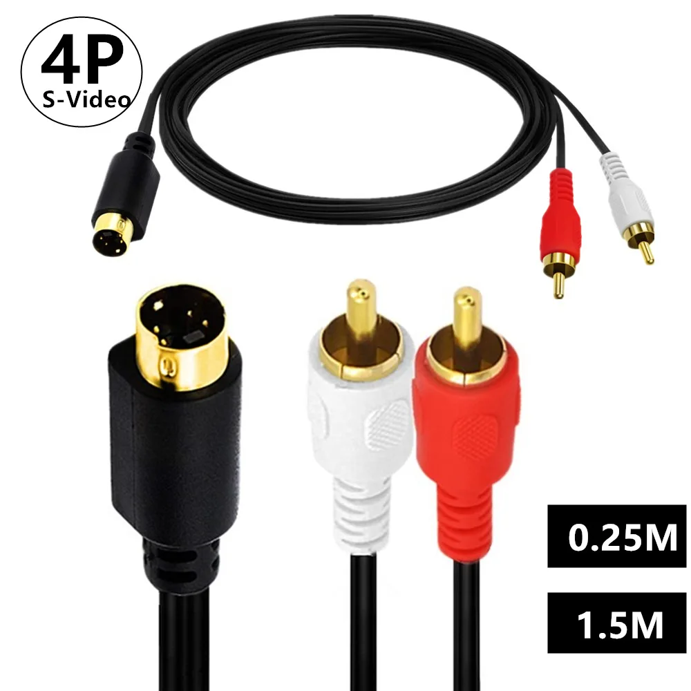 

S-Video & 2 RCA Audio Cables Combo 4 Pin SVideo Male Cord Gold Plated 0.25M 1.5M