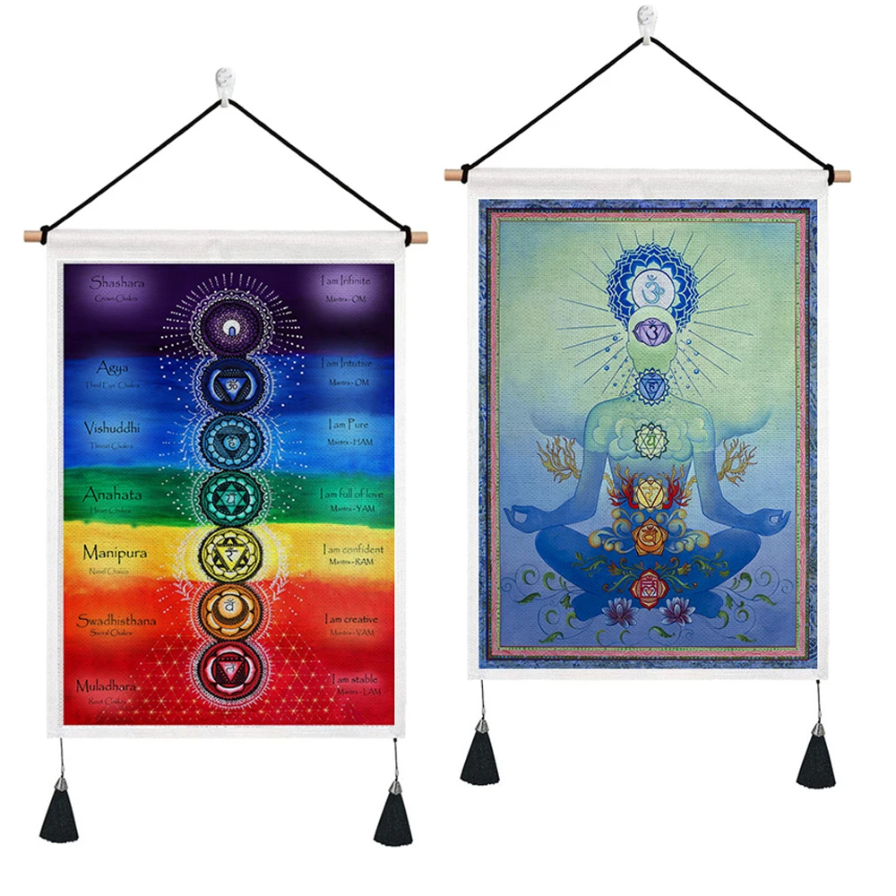 

Seven Chakra Tapestry ，Chakra Meditation Tapestry ，Zen Boho Spiritual Yoga Wall Hanging for Living Room Bedroom Decor GT128