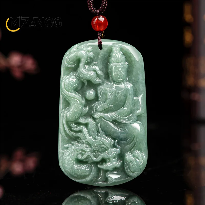 

Natural Jadeite Riding Dragon Guanyin Jade Pendant Hand-carved Senior Luxury Bean Seed Necklace Men & Women Mascots Holiday Gift