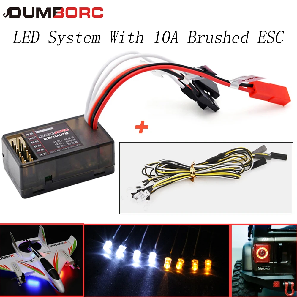 DumboRC RC Car LED Light System with 10A Brushed ESC Speed Controller Kit for 1/10 1/8 RC Drift Tamiya Axial SCX10 RC Car Truck
DumboRC RC Car LED Light System with 10A Brushed ESC Speed Controller Kit for 1/10 1/8 RC Drift Tamiya Axial SCX10 RC Car Truck