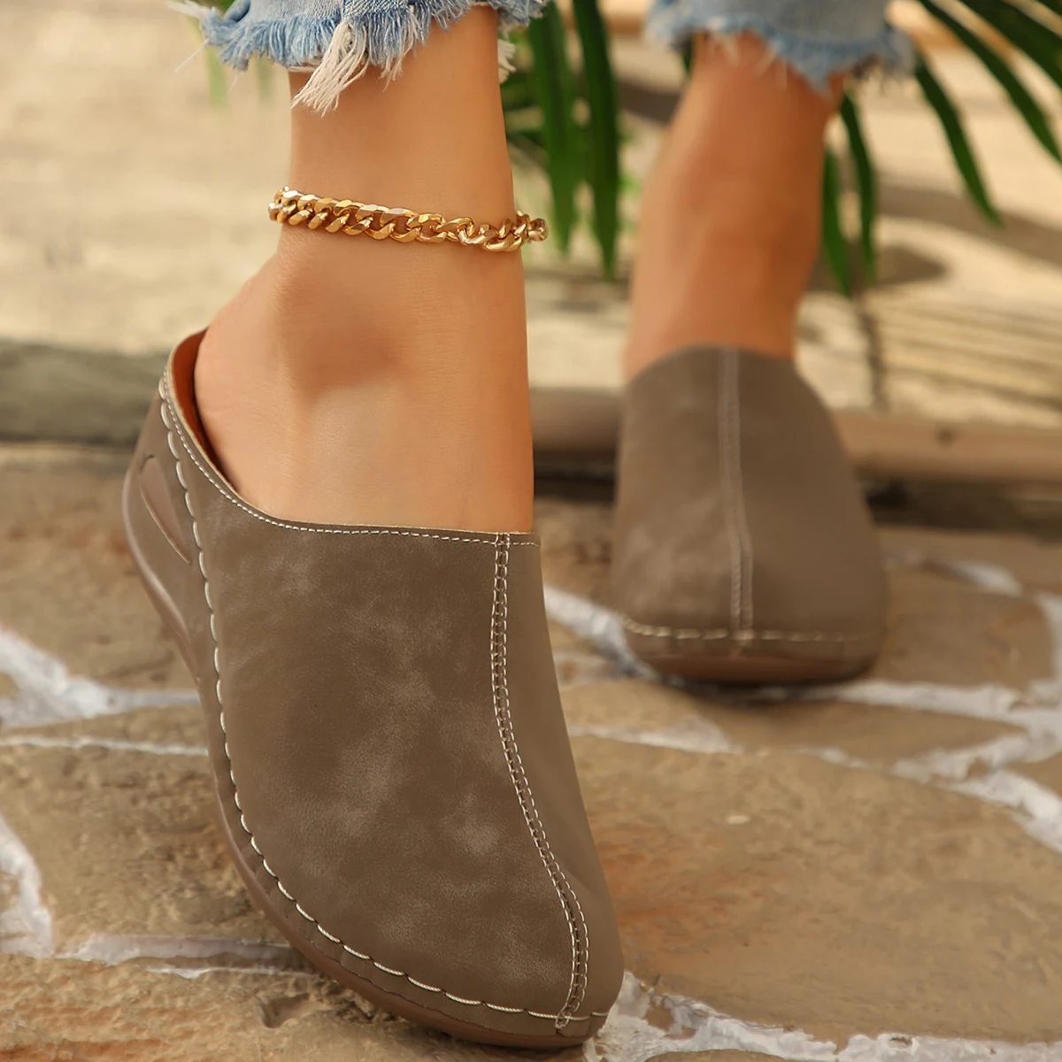 Plus Size Women's Platform Mules Clogs, Closed Toe Slip On Wedge Sandals, Comfortable Non-slip Casual Shoes for Daily Outfit 19