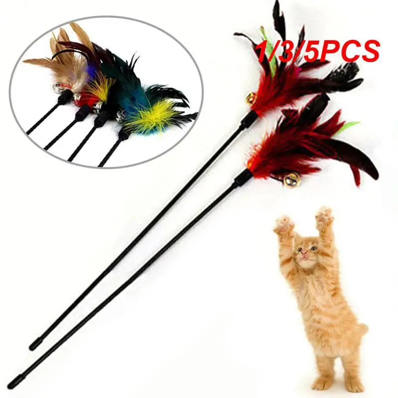 

1/3/5PCS Funny Cat Toy Kitten Teaser Stick with Double Bells Interactive Feather Pet Playing Rod Puppy Wire Chaser Wand Pet