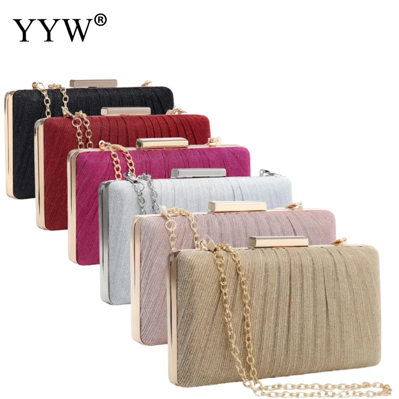 

Women Pleated Chain Crossbody Evening Bag Premium Cheongsam Clutch Evening Handbag Banquet Purse for Ladies Party Cocktail Bag