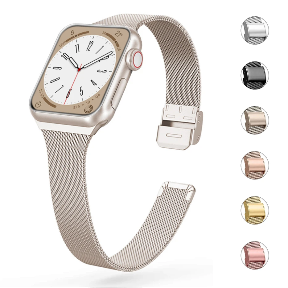 Металлический ремешок для Apple Watch 9 8 7 6 SE 5 4 38 40 41 мм 45 мм 49 мм, тонкий браслет «Миланская петля» из нержавеющей стали для iwatch 42 44 мм
Металлический ремешок для Apple Watch 9 8 7 6 SE 5 4 38 40 41 мм 45 мм 49 мм, тонкий браслет «Миланская петля» из нержавеющей стали для iwatch 42 44 мм