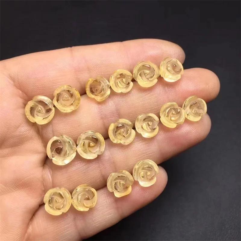 

S925 Natural Citrine Small Flower Healing Carving Yellow Crystal Crafts Energy Gemstone Women Statement Jewelry Gifts