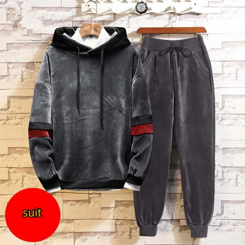Men's Autumn and Winter Golden Velvet Warm Two-piece Plus-size Casual Hooded Long-sleeved Hoodie T-shirt Trousers Sports Suit
Men's Autumn and Winter Golden Velvet Warm Two-piece Plus-size Casual Hooded Long-sleeved Hoodie T-shirt Trousers Sports Suit