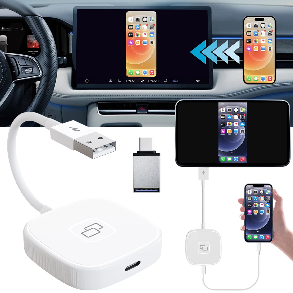 Screen Mirroring CarPlay Adapter for iPhone Plug & Play Wireless Mirror Projection Dongle Box with PD Cable Type C Adapter
Screen Mirroring CarPlay Adapter for iPhone Plug & Play Wireless Mirror Projection Dongle Box with PD Cable Type C Adapter
