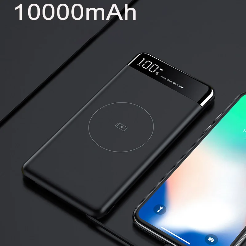

Беспроводное зарядное устройство Qi, внешний аккумулятор на 10000 мАч для iPhone 14, 13, 12, Samsung, Xiaomi, Встроенный кабель, портативный внешний аккумулятор, внешний аккумулятор
