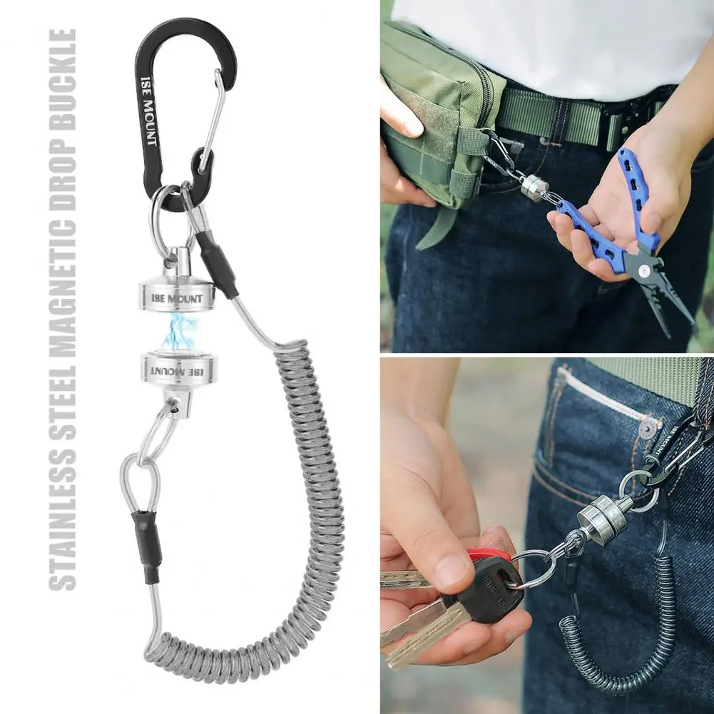 

Retractable Coiled Lanyard Carabiner Durable Fly Fishing Net Release Retractor Magnet Clip Holder with Coiled Lanyard for Easy