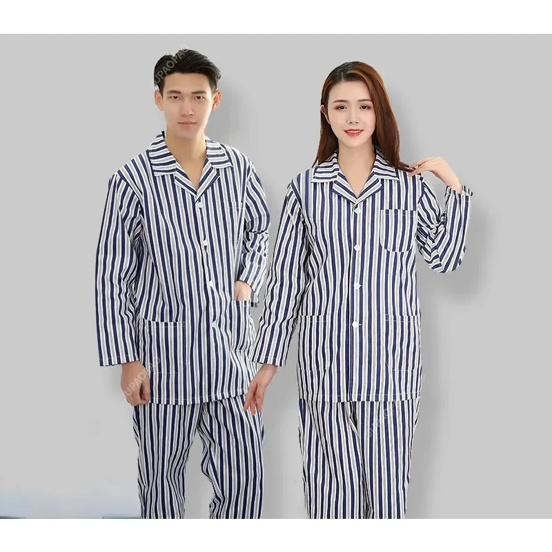 

Hospital Patient Clothing Blue Stripe Male and Female Cotton Split Suit Inpatient Nursing Clothing Long Sleeved+pants Suit