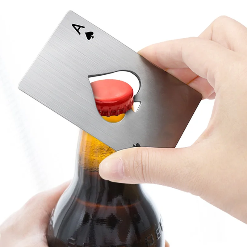 

1PC Beer Bottle Picker Opener Poker Creative Pocket Metal Multifunction Credit Card Bottle Opener Black Peach A Stainless Steel