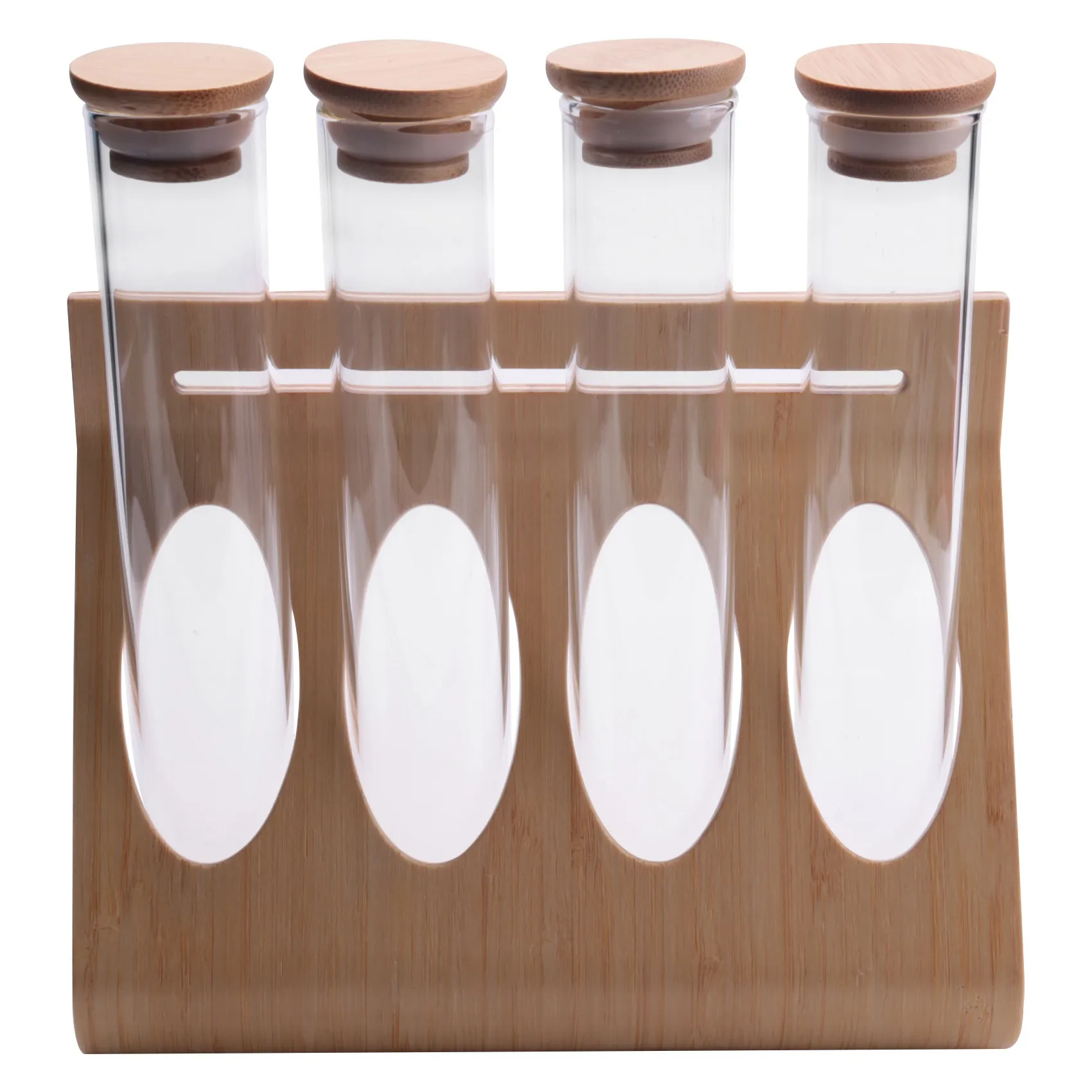 

Wooden Coffee Beans Tea Display Rack Stand Glass Test Tube Sealed Storage Decorative Ornaments Cereals Canister for Barista