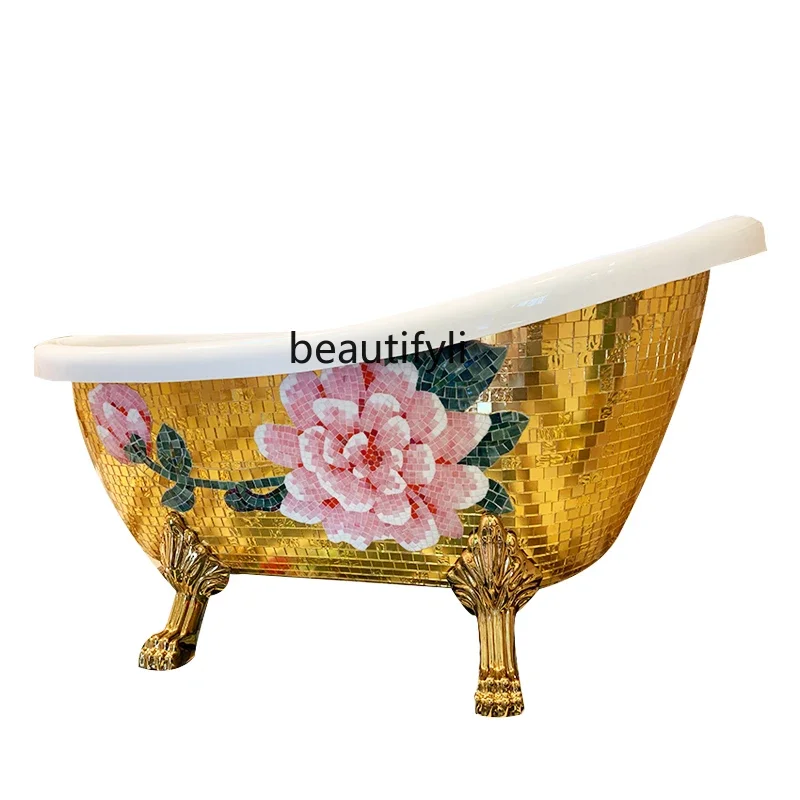 

European Imperial Concubine Golden Bathtub Pearl Acrylic Household Adult Bathtub 1.5 M