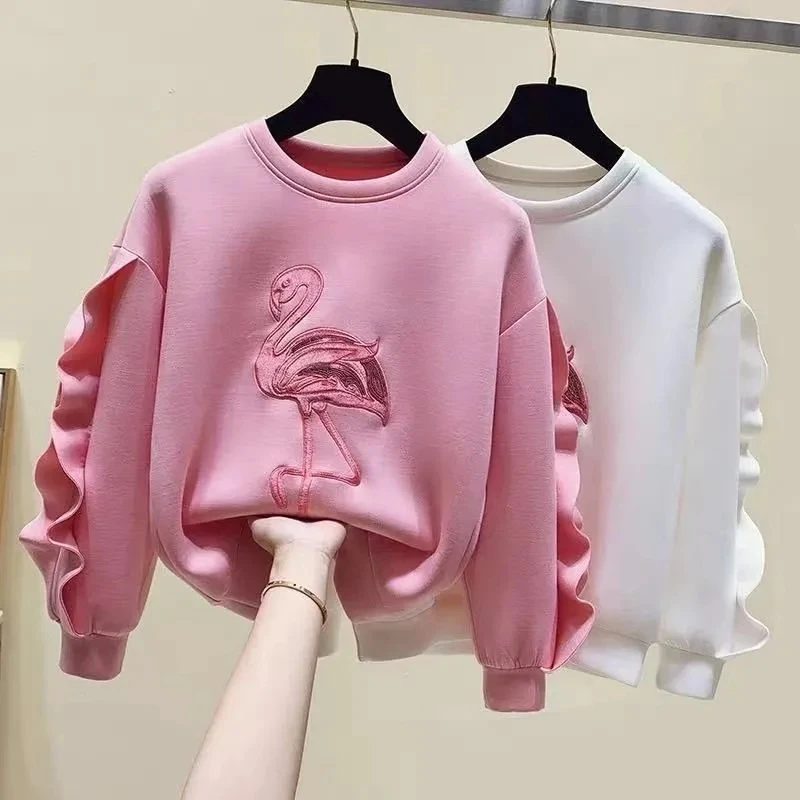 

Children's sweater T-shirt spring and autumn girls baby embroidery loose ruffle top fashion bottoming shirt T-shirt