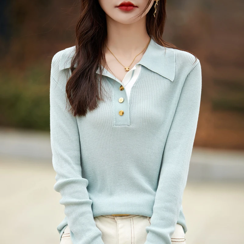 

Womenswear 2024v neck pullover solid color sweater slim long sleeve top knitwear Korean fashion