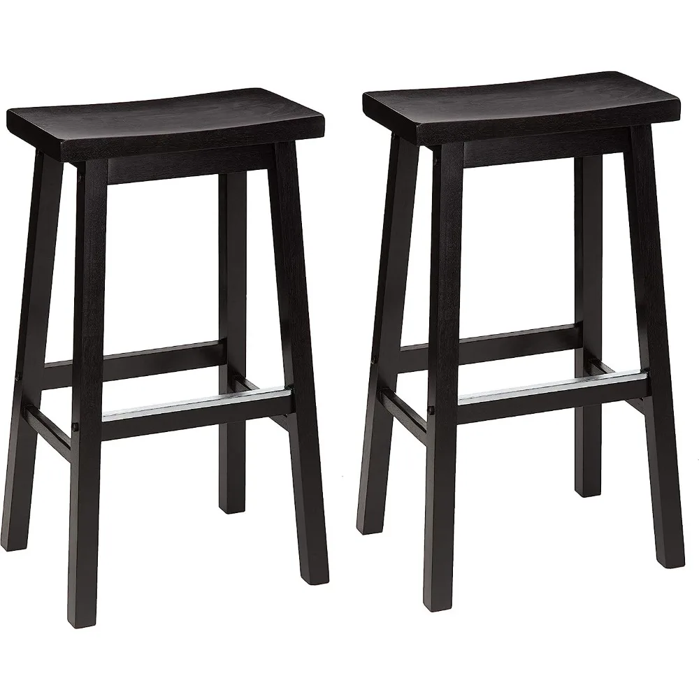 

Bar Stools Set of 2, Solid Wood Saddle-Seat Kitchen Counter Barstool, 29-Inch Height, Bar Chair