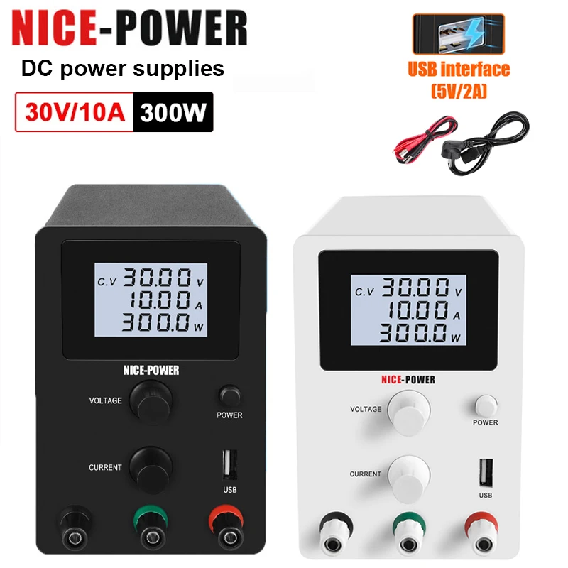 

Nice-power Switching Lab DC Adjustable Power Supply 30V 10A Laboratory Precision 4 Digits Regulated USB Diy Bench Source 120V 3A