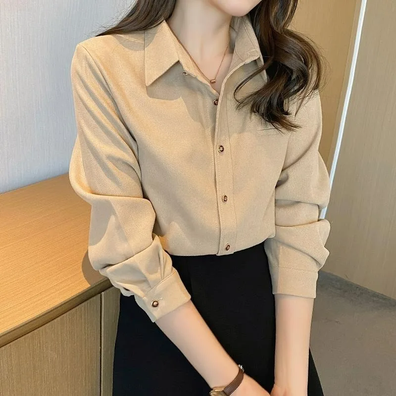 

Corduroy Shirt 2024 New Spring Autumn Women's Solid Color Loose Long Sleeve Korean Style Design Sense Niche Casual Versatile Top