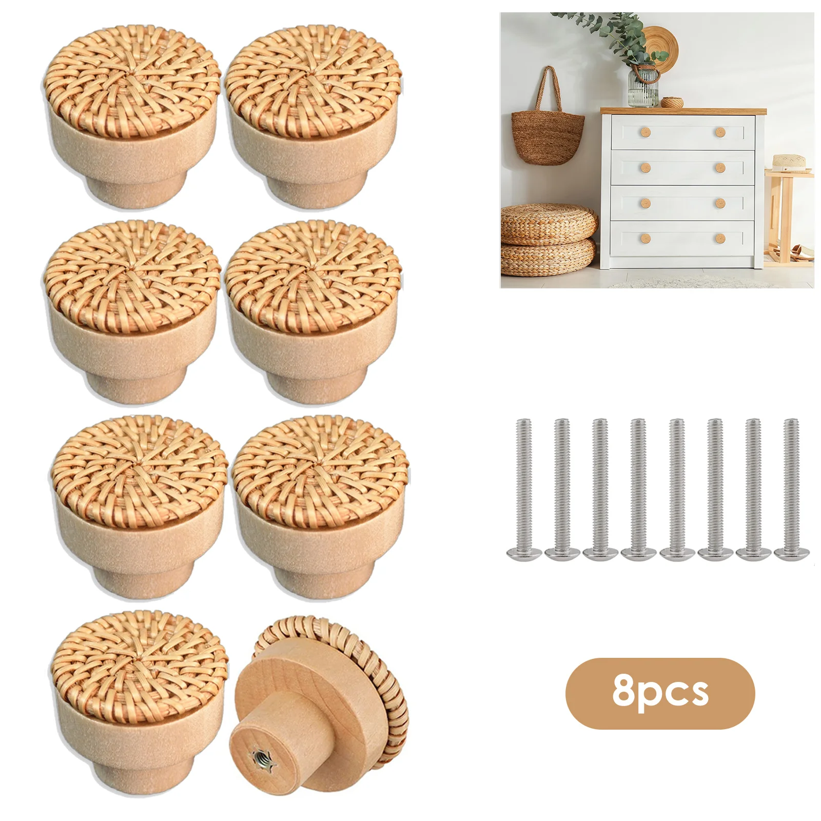 8Pcs Rattan Wood Door Knobs Furniture Cabinet Pulls Boho Decor Furniture Knobs Vintage Drawer Cabinet Wood Handles With Screws
8Pcs Rattan Wood Door Knobs Furniture Cabinet Pulls Boho Decor Furniture Knobs Vintage Drawer Cabinet Wood Handles With Screws