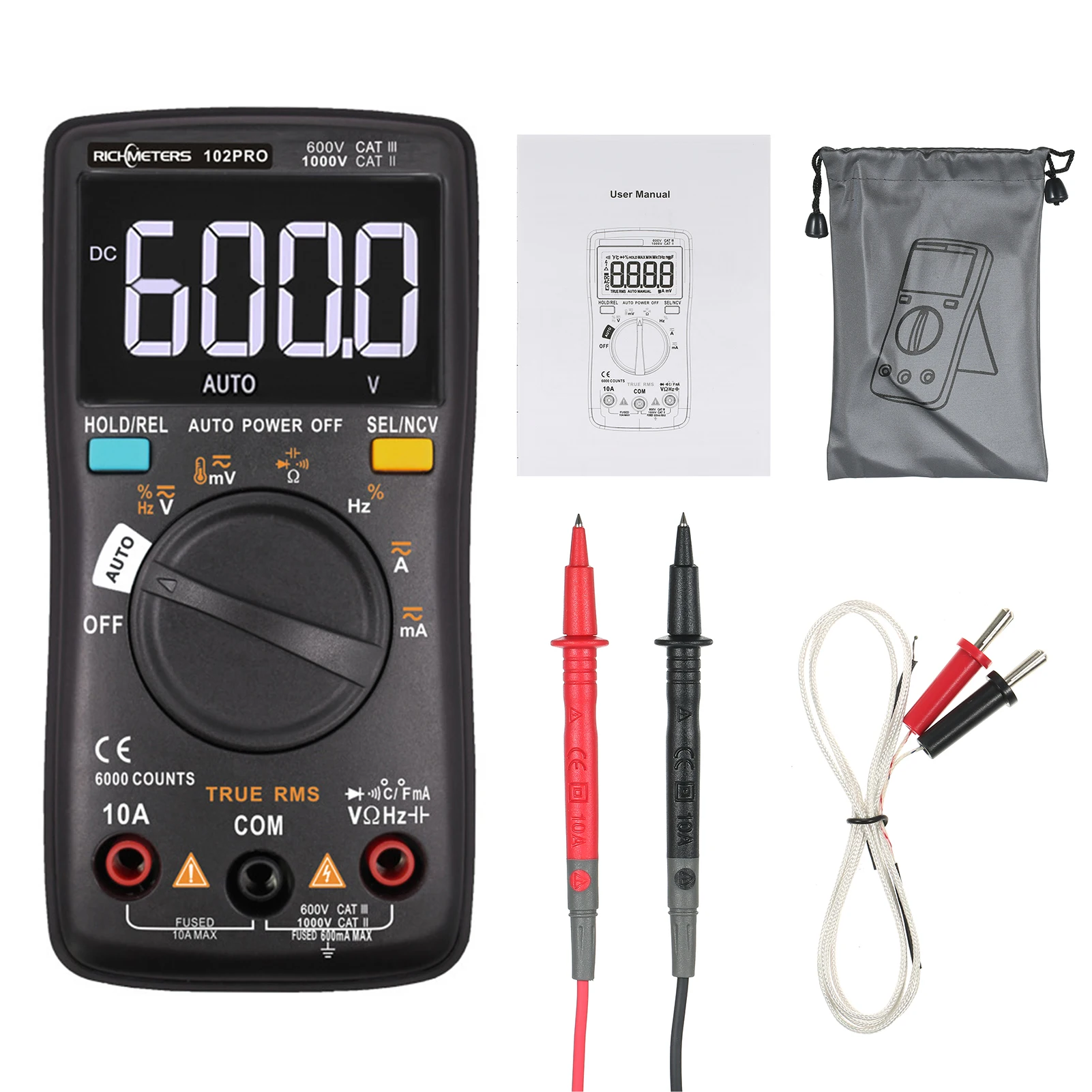 RM102Pro CapacitanceTemperature Auto Diode Tester Ammeter Back light Multimeter 6000 AC/DC Voltmeter Counts Resistance
RM102Pro CapacitanceTemperature Auto Diode Tester Ammeter Back light Multimeter 6000 AC/DC Voltmeter Counts Resistance