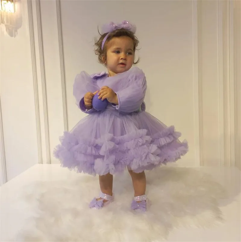 

Princess Girl Puffy Dress Toddler Girl Gift 1st Birthday Gown 2024 New Purple Tulle Dress Tutu Outfit