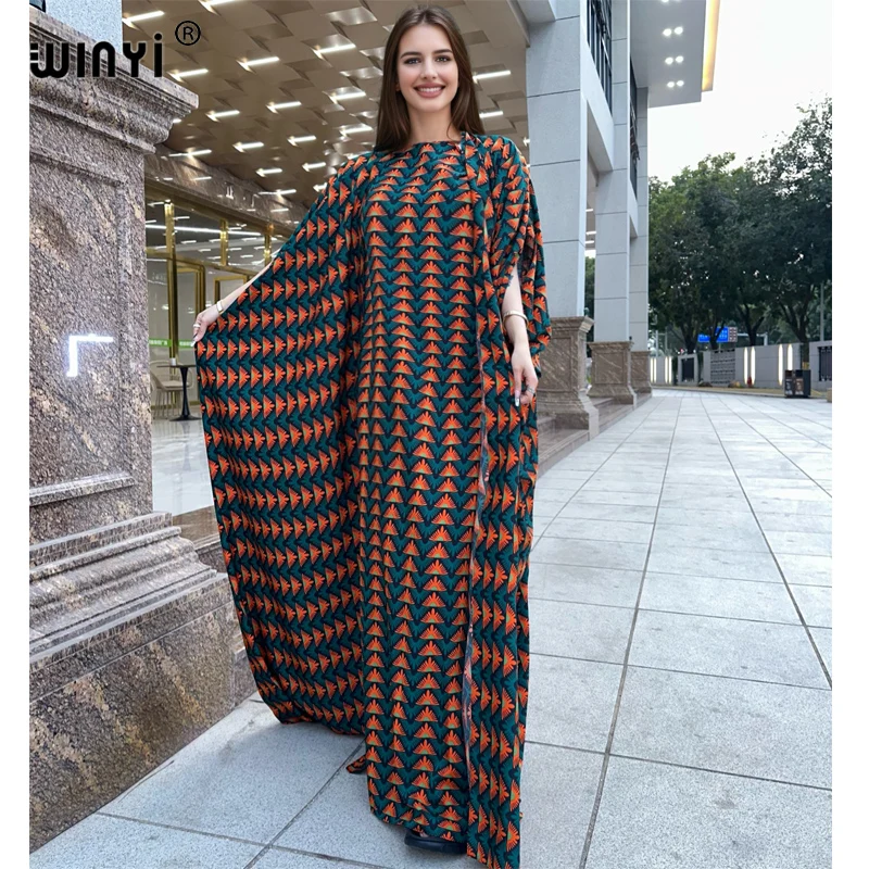 

WINYI new summer cardigan beach Long dress two-piece suit for women Bohemian Print maxi Dress Women Floor Length vacation kimono