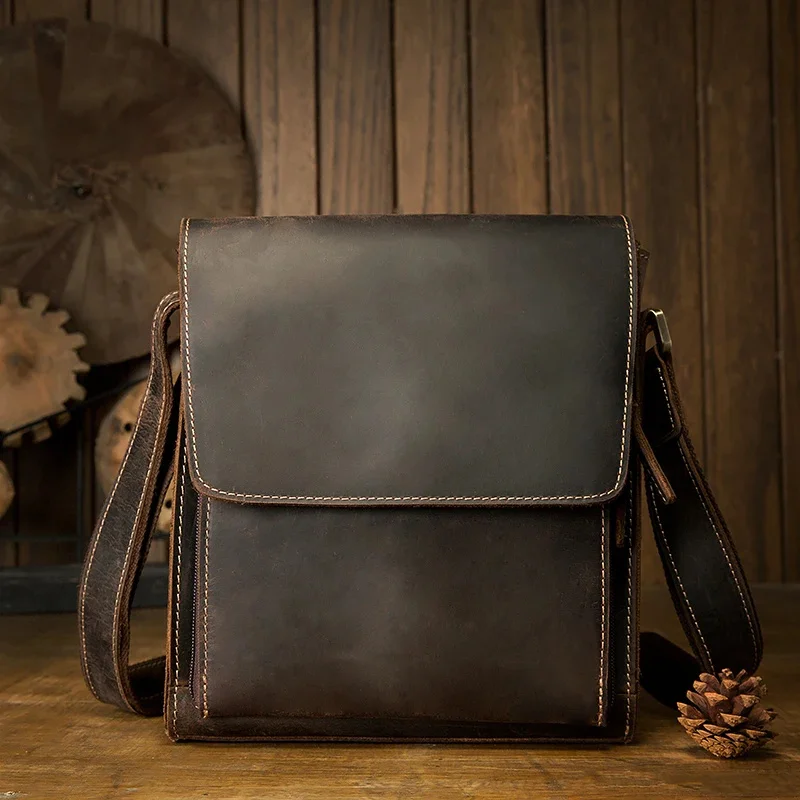 

Simple Nature Vintage Genuine Leather Shoulder Bag For Men Cowhide Messenger Casual Crazy Horse Crossbody