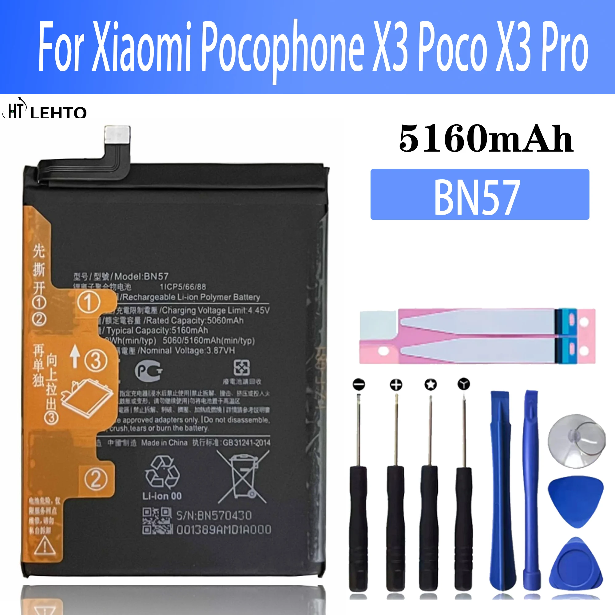 

100% Original Xiao mi BN57 5060mAh Phone Battery For Xiaomi Pocophone X3 Poco X3 Pro Replacement Batteries