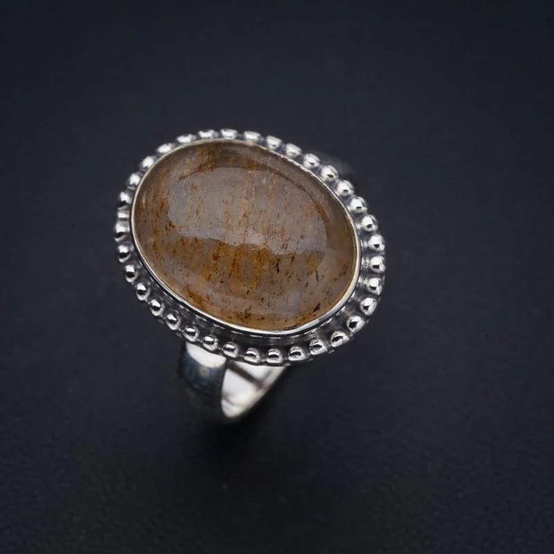 

StarGems золотистый рутиловый кварц ручной работы серебряное кольцо 8 F1201