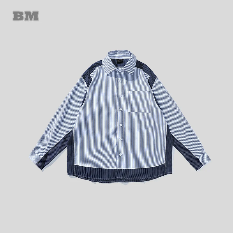 2022 Spring Autumn Japanese Streetwear High Quality Striped Patchwork Long Sleeve Shirts Unisex Casual Loose Coat Men Clothing
2022 Spring Autumn Japanese Streetwear High Quality Striped Patchwork Long Sleeve Shirts Unisex Casual Loose Coat Men Clothing