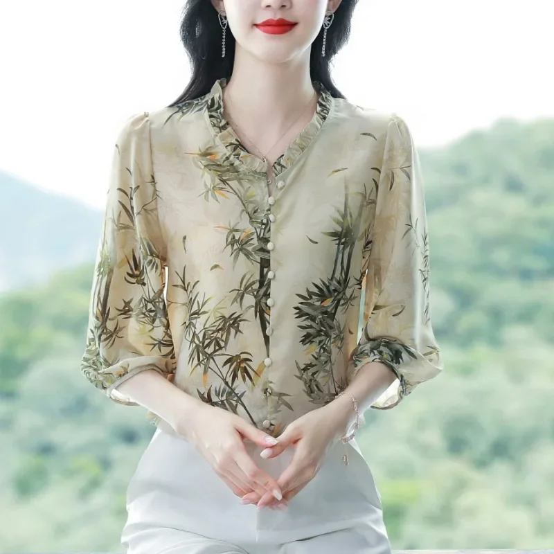 Chiffon Women's Shirt Summer Vintage Print Blouses Loose Short Sleeve Women Tops Ruffles Fashion Clothing YCMYUNYAN
Chiffon Women's Shirt Summer Vintage Print Blouses Loose Short Sleeve Women Tops Ruffles Fashion Clothing YCMYUNYAN