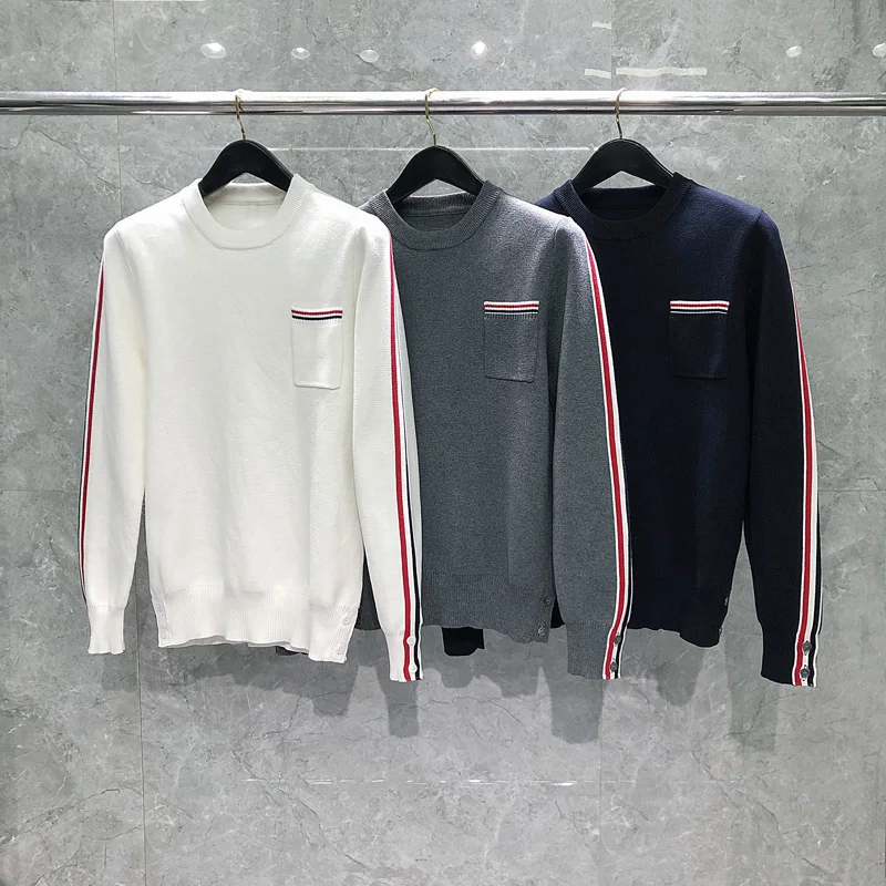 TB THOM Men's Sweaters 2023 Luxury Brand Chest Pocket Multicolored Stripe Pullovers Men Clothing Casual Knitwears O-Neck Sweater
TB THOM Men's Sweaters 2023 Luxury Brand Chest Pocket Multicolored Stripe Pullovers Men Clothing Casual Knitwears O-Neck Sweater
