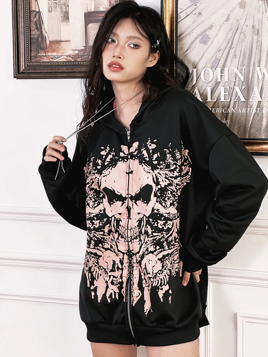 

y2k Star Print Oversized Zip Up Hoodie Fairy Grunge Long Sleeve Top Gothic Sweatshirt for Women