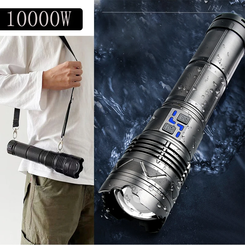 

High Power LED Flashlight Rechargeable Lamp Camping Self-Defense 18650 Shocker Flashlights Powerful 10000W GT60 Tactical Defense