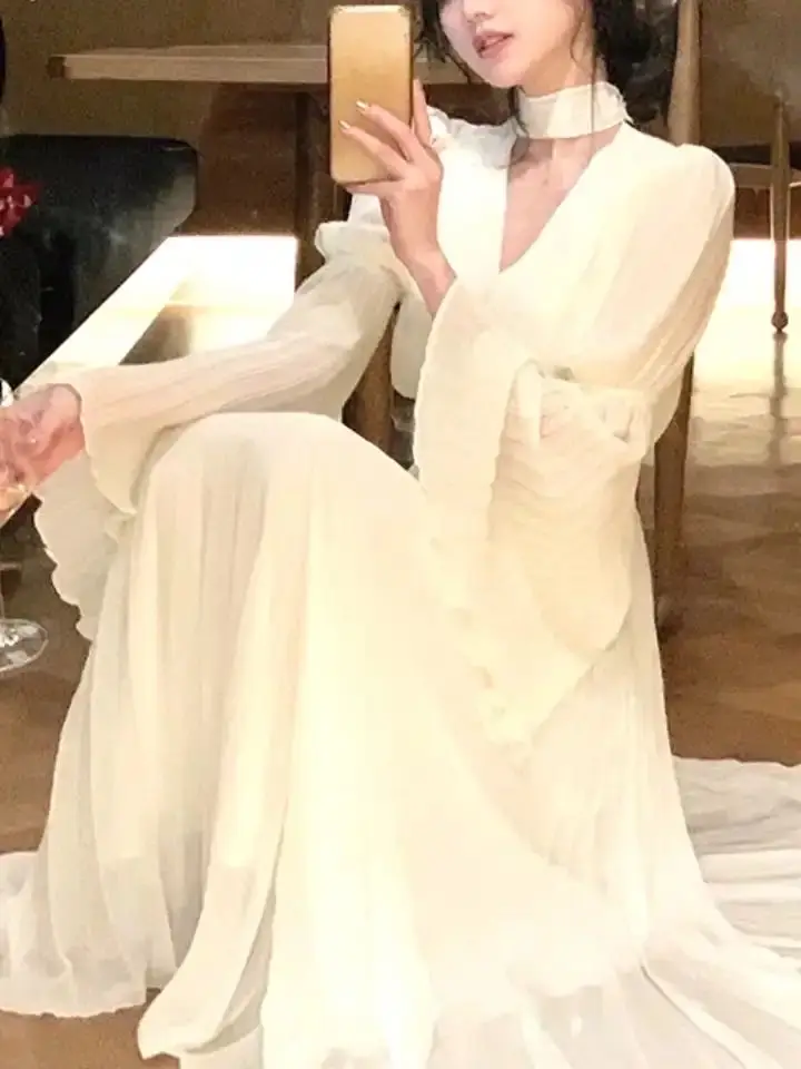 Fairy Pure Color Midi Dress Woman Elegant Evening Party Dress Long Sleeve 2023 Spring Summer Dresses White Blue
Fairy Pure Color Midi Dress Woman Elegant Evening Party Dress Long Sleeve 2023 Spring Summer Dresses White Blue