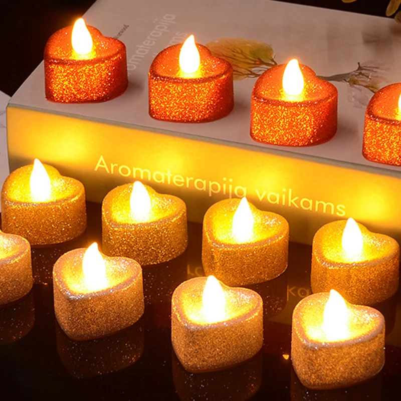 

LED Electronic Candles Heart Love Shape Flameless Tealight Battery Powered Candle Light Home Garden Wedding Party Decor Lighting