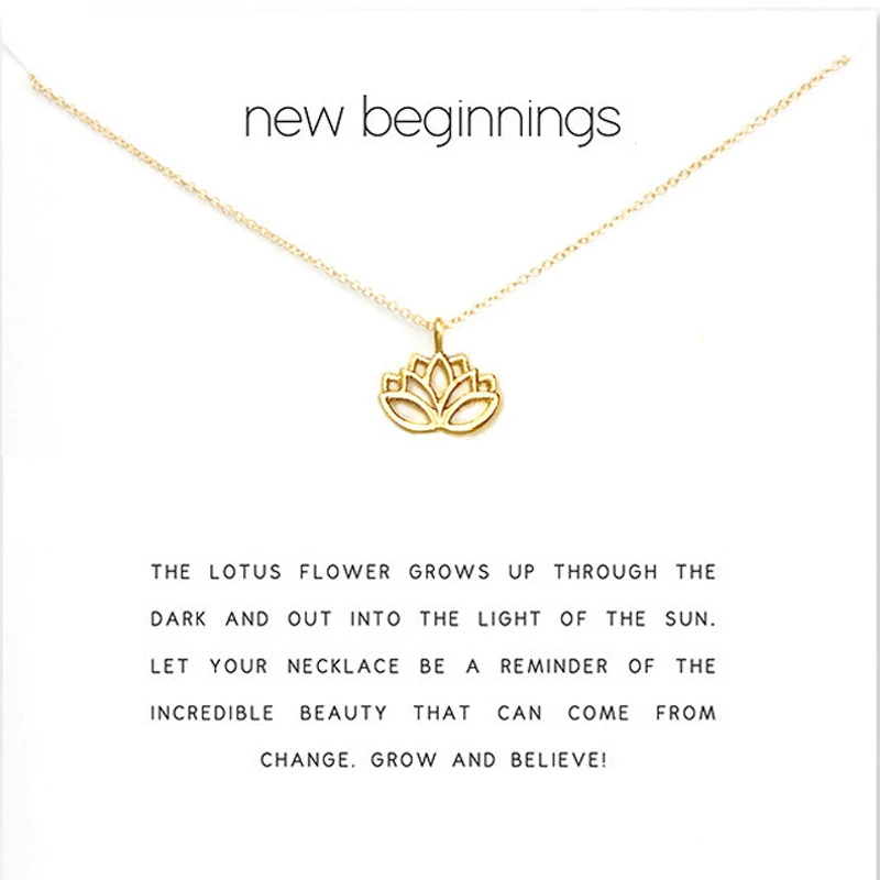 

Romantic Gold Hollow Symmetrical Lotus Necklace Pendant New Begin Simple Gift Box Wish White Card Clavicle Short Chain Jewelry