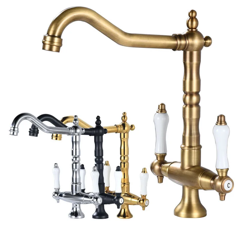 Antique Brass Retro Kitchen Faucet Dual Handle Single Hole 360 Degree Swivel Sink Tap Deck Mount Hot Cold Water Mixer Black Gold
Antique Brass Retro Kitchen Faucet Dual Handle Single Hole 360 Degree Swivel Sink Tap Deck Mount Hot Cold Water Mixer Black Gold