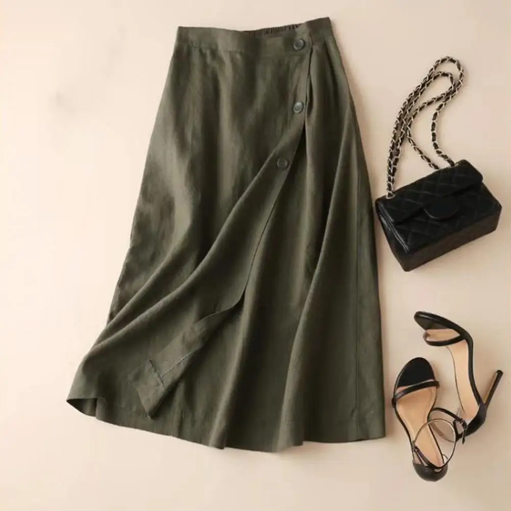 Women Midi Skirt Large Hem Elastic Waist A-line Button Decor Women Skirt Streetwear High Waist Lady Summer Skirt Female faldas
Women Midi Skirt Large Hem Elastic Waist A-line Button Decor Women Skirt Streetwear High Waist Lady Summer Skirt Female faldas