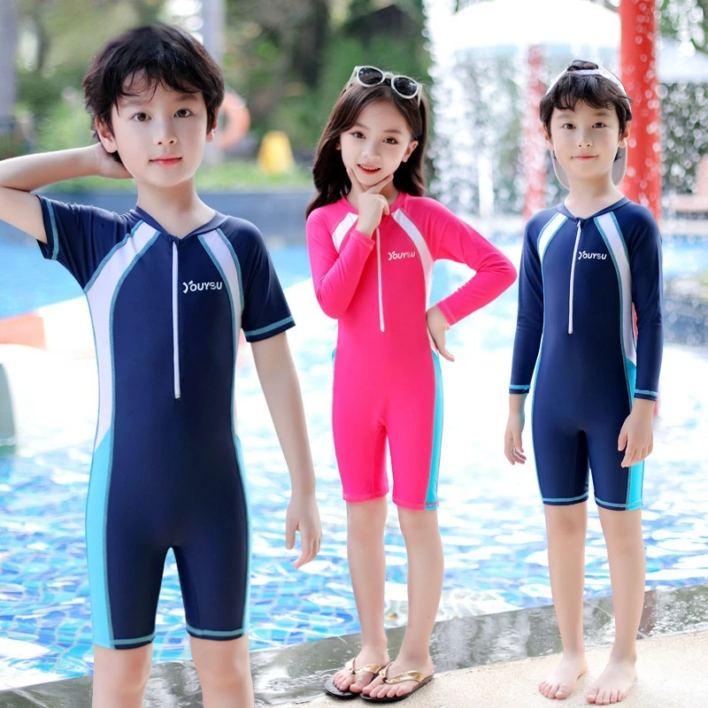 Children One Piece Swimsuit Kids Girls Swimwear Boys Long Short Sleeve Surfing Wear Bathing Suit Baby Sandy Rash Guard 3-15Years |