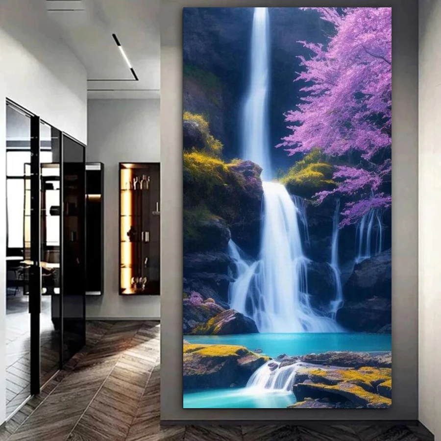 

Natural Scenery New Diamond Painting Big Size Scenic Waterfall Lake Diy Full Mosaic Embroidery Rhinestone Picture Wall Decor